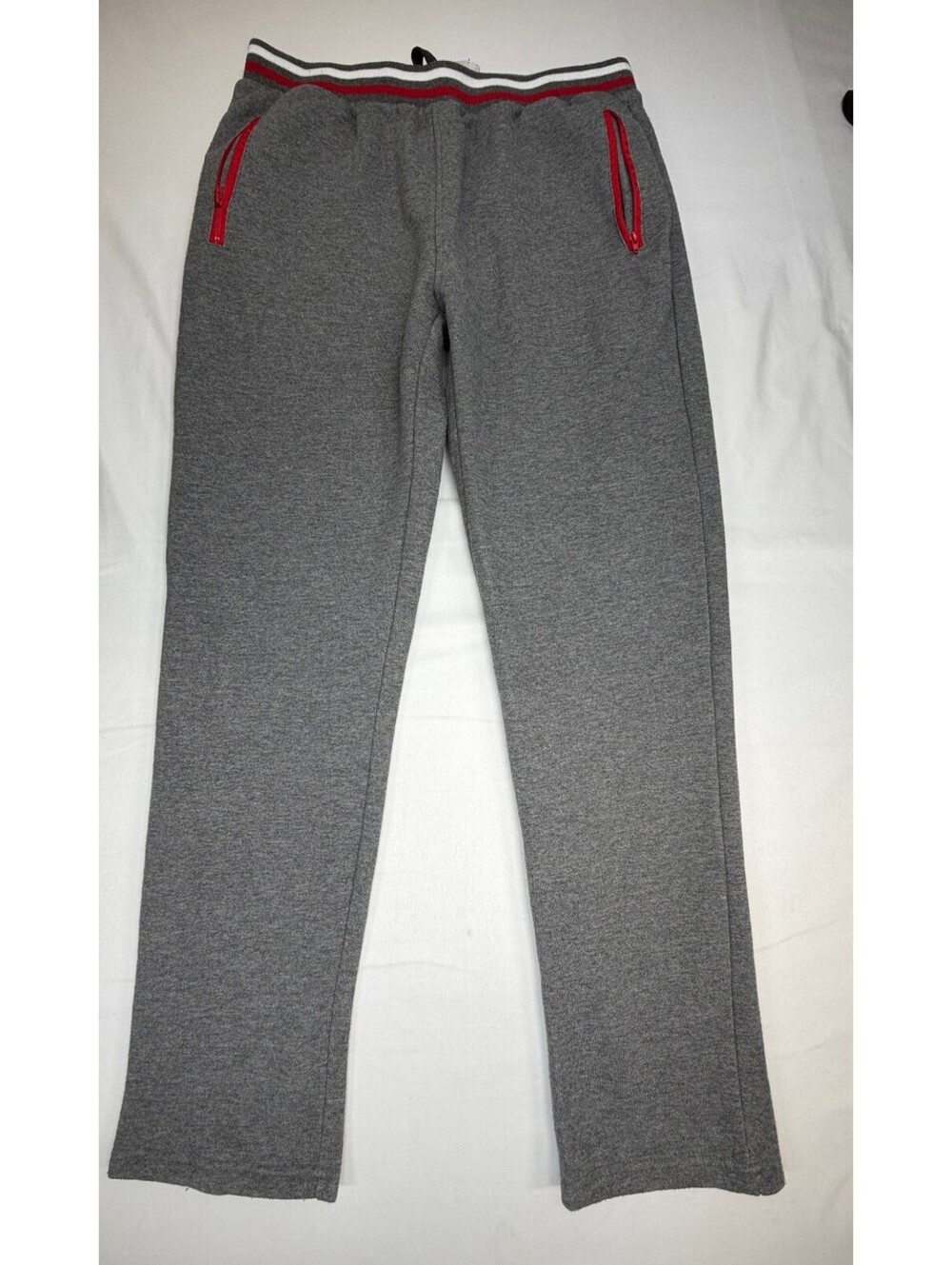 US Life Men's Sweatpants Fleece Elastic Drawstring Waist Zip Pockets Size L Grey